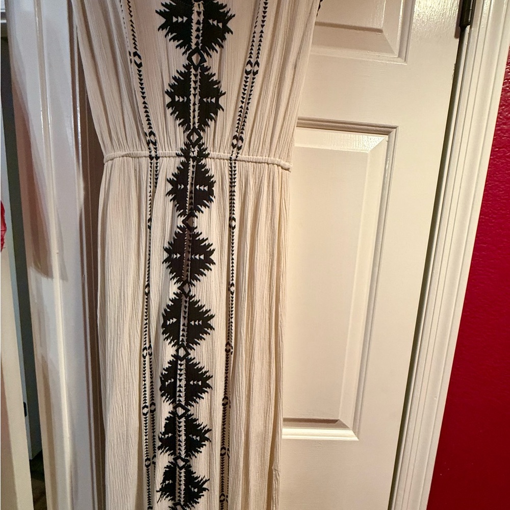 Embroidered Maxi Dress in Cream and Black